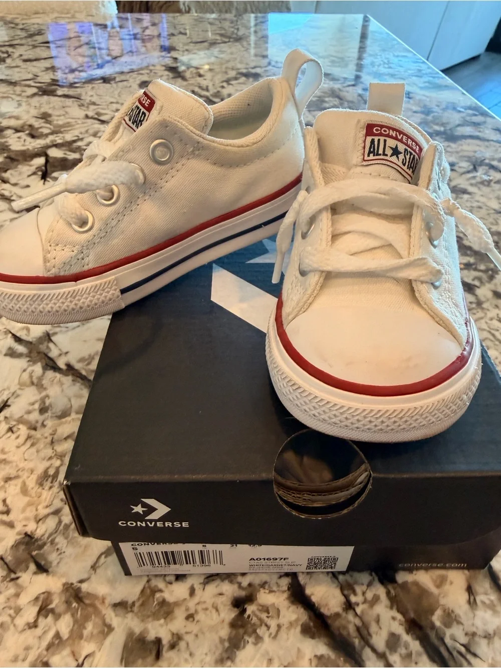 Converse Kids White Sneakers with Red Trim